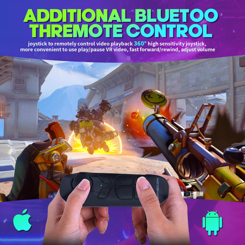 VR Headset with Bluetooth Remote for 4.7-7" iPhone & Android Phones, HD Aspheric Lenses, Adjustable Focus & Pupil Distance, Heat Dissipation Design