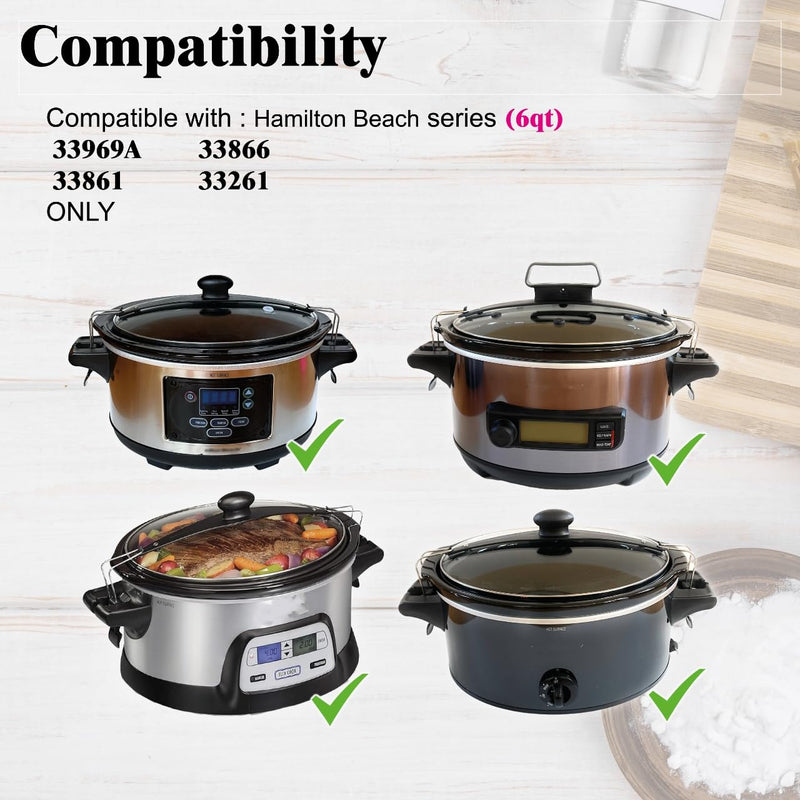Oval Glass Lid Replacement for 6 Quart Hamilton Beach Slow Cooker, Compatible with Models 33969A 33861 33261 33866, Tempered Glass Crock Pot Lid with Heat-Resistant Handle