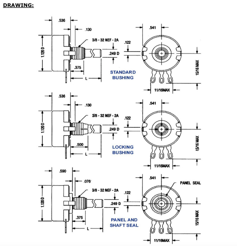 RV4NAYSD502A 5k Ohm 2 Watt Potentiometer 10% 6.35mm