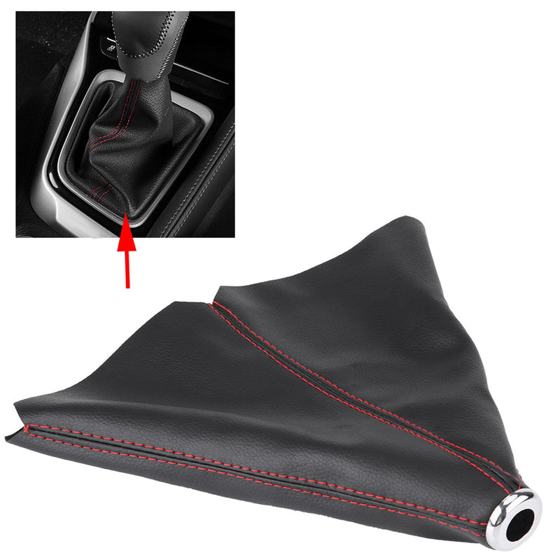 Shift Boot Cover, Shifter Boot Universal, PU Leather Shift Boot Retainer Stick Shift Sleeve Gear Shifter Boot Gear Gaiter Cover Black Bright Red Stitch for Manual Transmission Car, QC06365