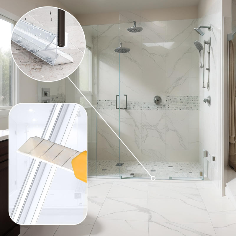 Pushglossy Shower Door Bottom Seal 2 Sets 3/8" x 39.37" Frameless Glass Shower Door Sweep Seal Strip with Drip Rail, Stop Water Leaks Classic Style