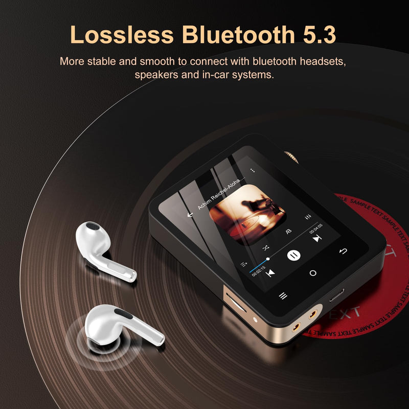 HiFi MP3 Player with Bluetooth 5.3, Lossless DSD High-Resolution Digital Audio Music Player, Portable DAC FLAC Audio Player, 192Khz/24bit, 2.8" Touchscreen & Leather Case Black