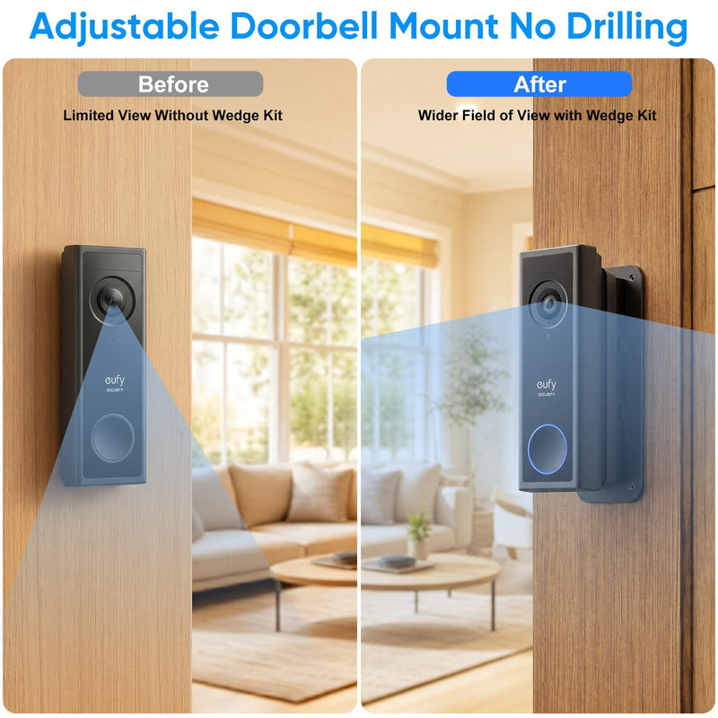 Doorbell Mount for eufy Video Doorbell E340/C31/C30/C210/S330/S220, 45° Left/Right Adjustable Angle for Wider View, Weather-Resistant Wedge Wall Bracket for eufy Doorbell, No Drilling Installation