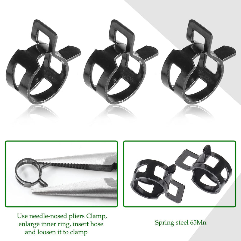 40 Pcs 1/4 ID Spring Band Type Clamps, 6mm Fuel Hose Clamps Fasteners, Black Spring Hose Clip for Fuel Hose Line Water Pipe Air Tube Silicone Hose, Fit 6.5-7.2mm OD Hose Black-40pcs-6mm