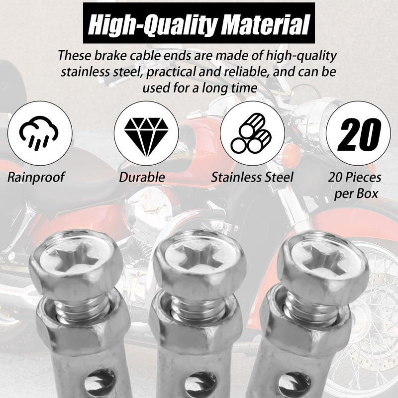 20pcs Universal 1/8" Clutch Brake Throttle Cable Ends, Go Kart Throttle Cable Stops Locks Repair Kit Bicycle Brake Cable Crimp Ends for Bike Motorcycles Scooters Lawn Mowers Tractors Parts (Silver)