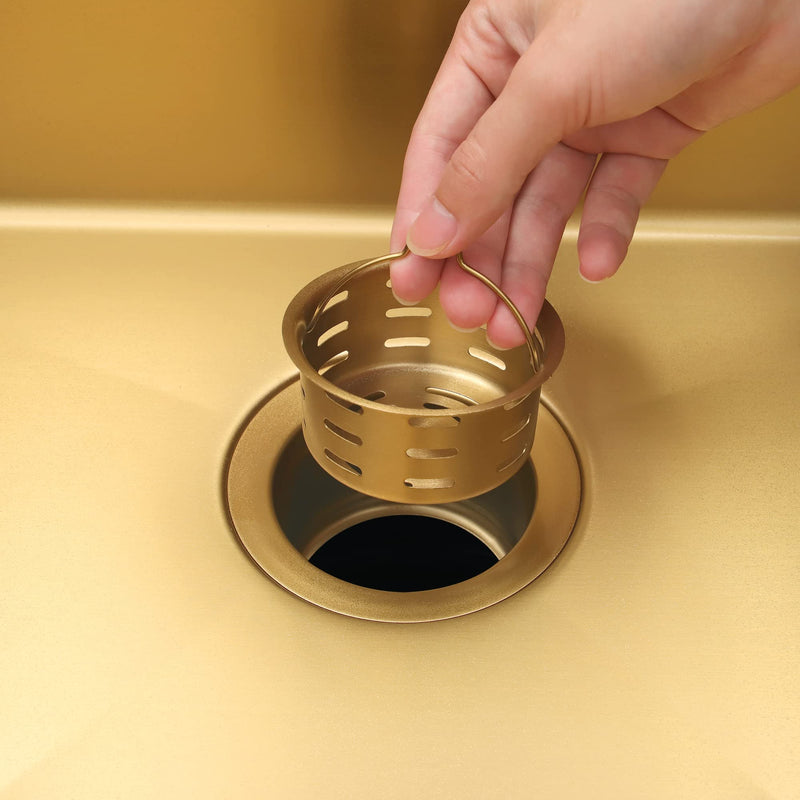 Deep Extended Garbage Disposal Flange with Basket Strainer，Fit for 3-1/2 Inch Standard Sink Drain Hole, Gold Deep Sink Flange