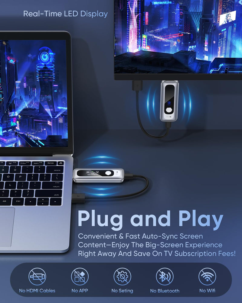 New Wireless HDMI Transmitter and Receiver 328FT/100M Portable Extender | Plug&Play with LED Display 4K Decode 1080P Output 2.4G+5G for Video and Audio to Monitor from Laptop/PC/Projector/TV Box Silver