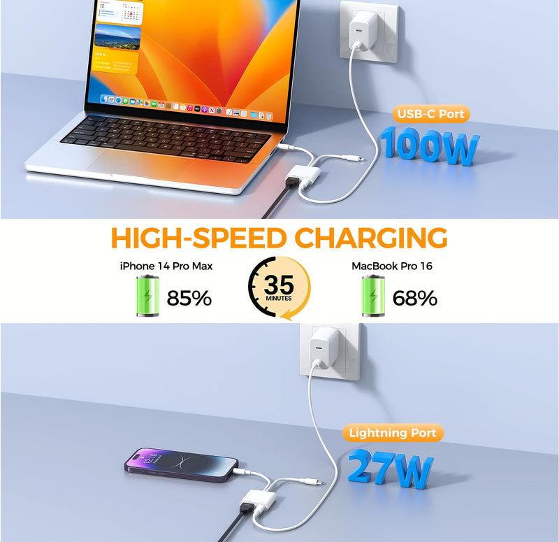 USB-C and Lightning to HDMI Adapter, 4K 60Hz, MFi, 100W Charging | Digital AV Adapter for iPhone and iPad to TV, Projector, or Monitor with Stable 4K Screen Sync and Charging Support