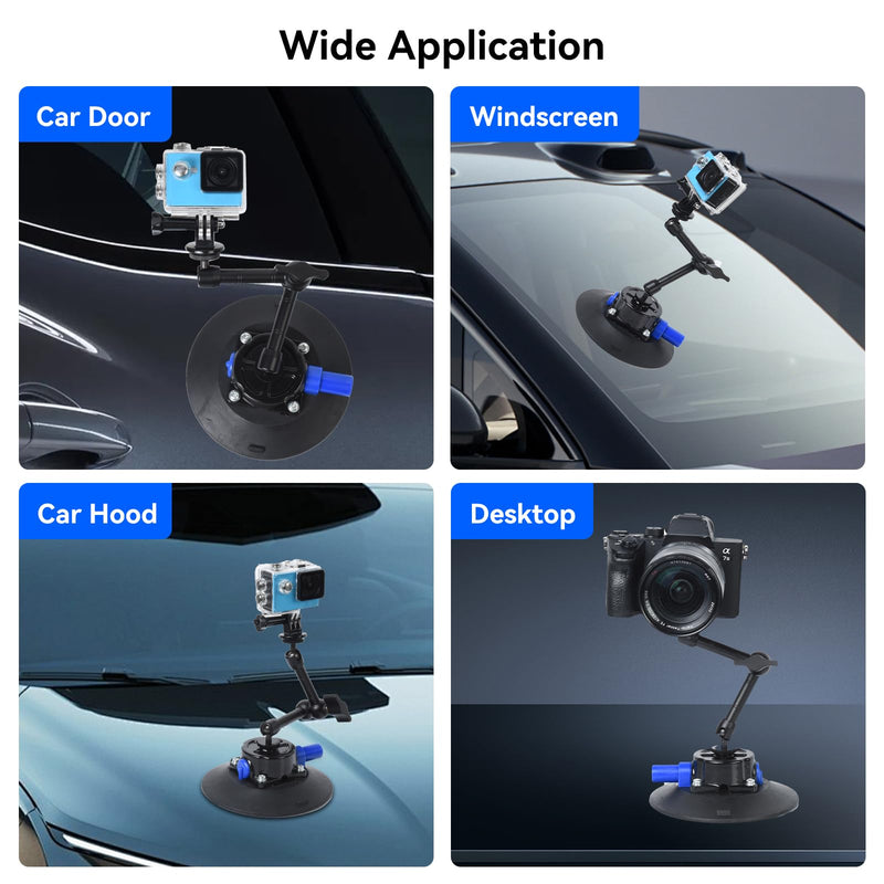 UTEBIT 6"/15.2cm Metal Camera Suction Cup Mount with 9" Magic Arm & Phone Holder for Camera/Action Camera/Phone Holder