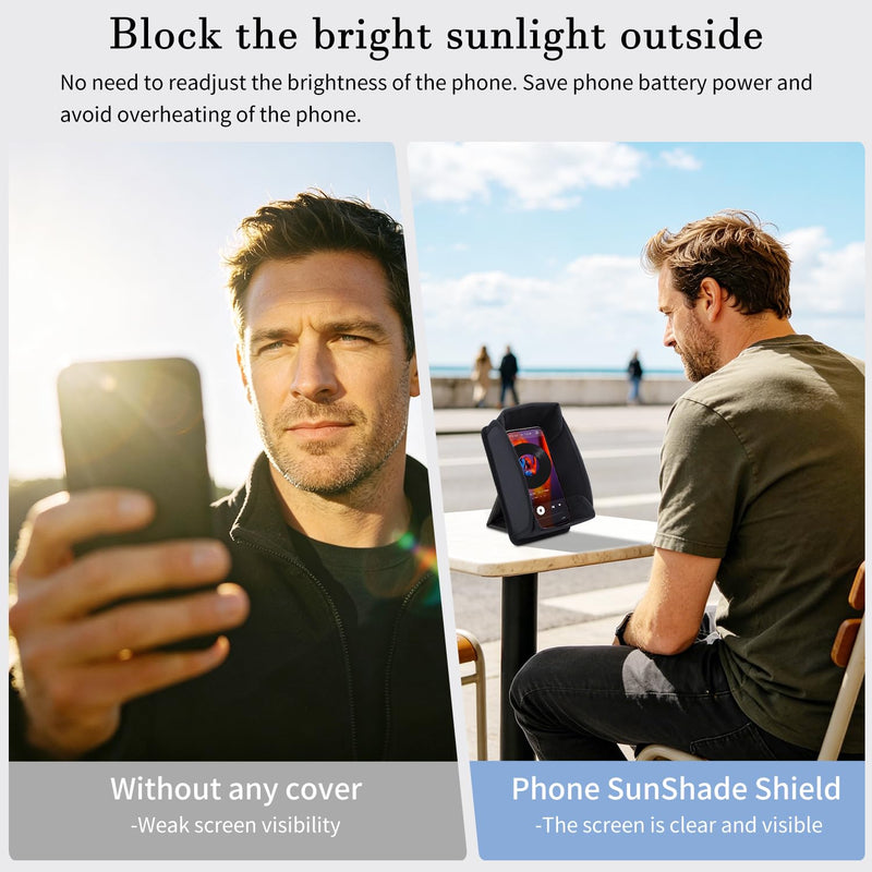 Phone Sun Shade Outdoor Sun Hood Sunshade for Phone Foldable Sun Shield | Protects from Sunlight and Glare,Universal Outdoor Holder, Travel Accessories(Black) black