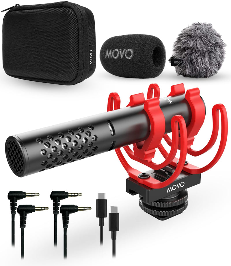 Movo X1-Mini Video Shotgun Mic for Camera - Supercardioid 3.5mm/USB-C Analog/Digital Camera Microphone for DSLR, iPhone and Android Smartphones, Computers - Compatible with Canon EOS, Nikon, Sony