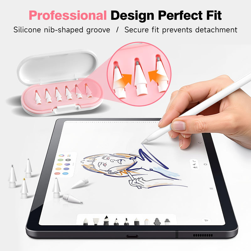 2026 Upgraded 6 Pack Apple Pencil Tips Replacement Accessories for Apple Pencil Pro/1st Gen/2nd Gen/USB-C, Apple Pen Writing Tips, Metal Drawing Tips (Pink) Pink White Case