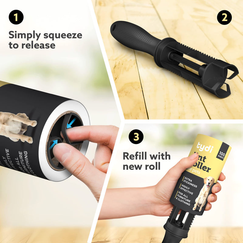 Tydi Pet Hair Lint Rollers, 500 Sheets with 2 Handles | 100 per roll · Reusable design · Also lifts fluff from clothes 5 Rolls + 2 Handles