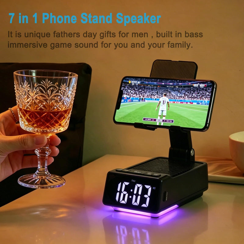 Gifts for Father & Men Who Have Everything, Bluetooth Speaker Phone Stand, Dual Alarm & RGB Light, Adjustable Foldable Charging Holder, Unique Birthday Gifts for Men, Women & Husband
