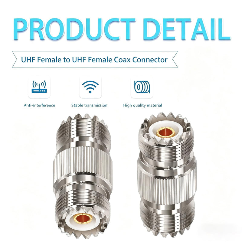 2 Pack PL259 UHF Coax Adapter, SO239 Female to Female Coaxial Connector, RF Gender Changer for CB Radio, Antenna, Ham Radio, Extension Coupler