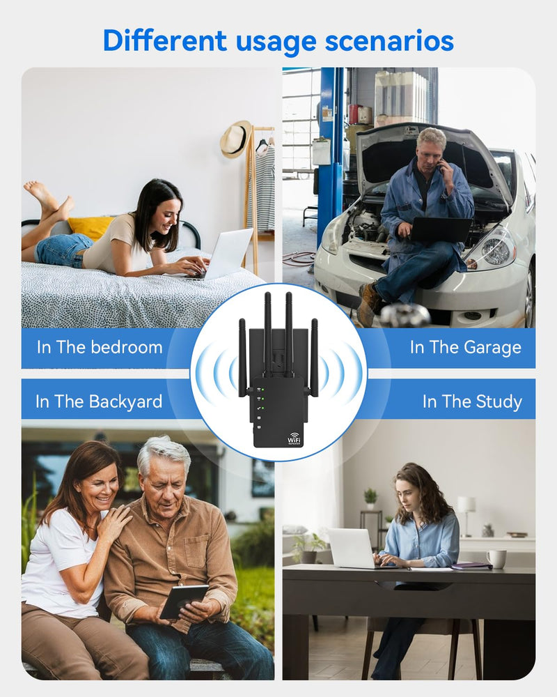 WiFi Extender Signal Booster for Home, WiFi Extender, Long Range up to 12880 Sq Ft and 105 Devices, Internet Extender WiFi Booster, WiFi Repeater with Ethernet Port, Signal Booster(Black) Black-A