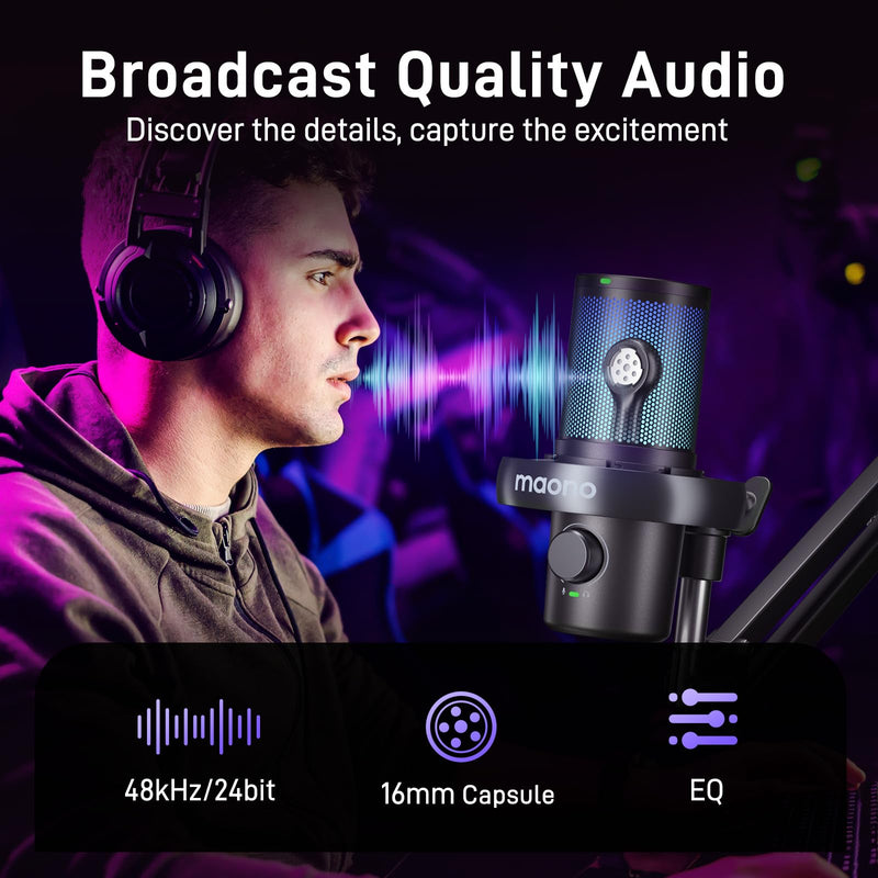 MAONO Wireless Gaming Microphone for PC, Condenser USB Mic with Software AI Voice Change,3-Level Noise Cancellation,Custom RGB, for Streaming Recording Podcast PS5 PS4 Twitch YouTube (DM40 Pro-Black) DM40 Pro AI Mic DM40Pro Black