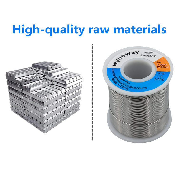 Solder Wire 63/37 Tin/Lead with Flux Rosin Core for Electrical Soldering weight 1Lb(450g) 0.8mm(0.032") 0.8(0.032") 450g(1Lb)