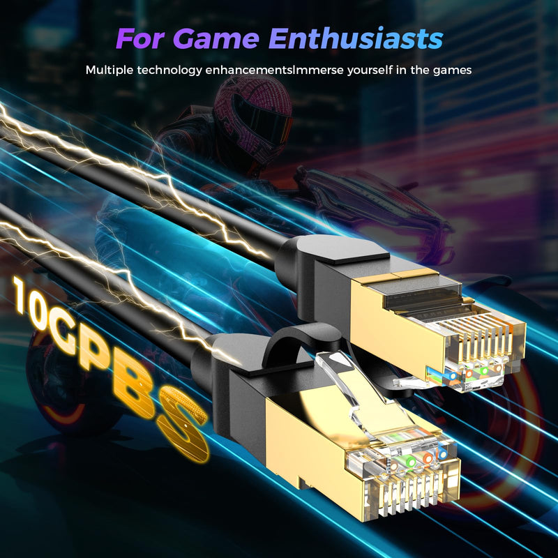 Cat 6 Ethernet Cable 10 ft, High Speed 10Gbps 550MHz Network Cable, Outdoor & Indoor Weatherproof LAN Patch Cable, 26 AWG Core RJ45 Gold-Plated Cord, Compatible with Router, Modem, PC, Gaming Console Black 10FT