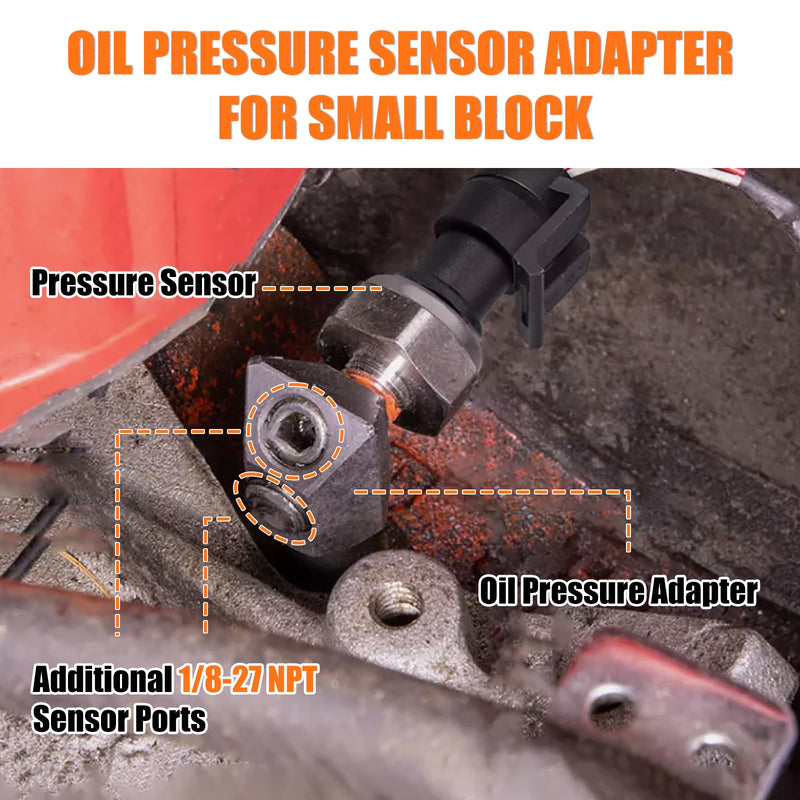 Oil Pressure Sensor Thread Adapter, 1/8-27 NPT Port Plugs for Chevy/GM Small Block Engines