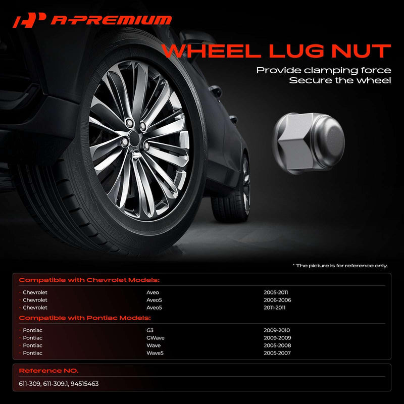A-Premium 16Pcs M12-1.50 Steel Wheel Lug Nuts Compatible with Chevrolet | for Aveo 2005-2011 Aveo5 2006 2011 Pontiac G3 Wave Wave5 Front and Rear Side