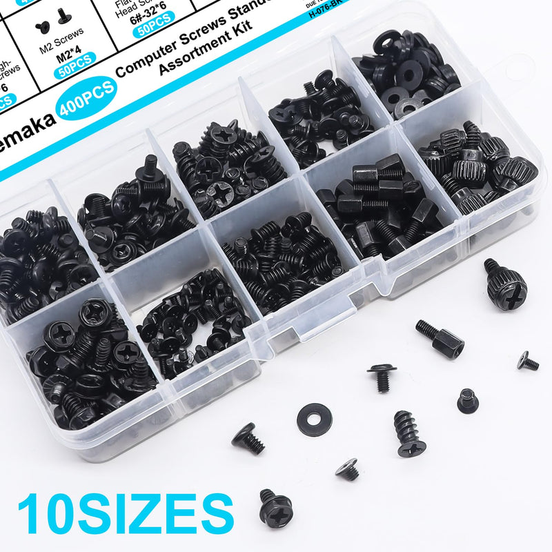 400Pcs Computer Screws Assortment Kit, Motherboard Standoffs Screws PC Screws for Universal Motherboard, SSD, Hard Drive, PC Case, PC Fan, for DIY PC Installation and Repair