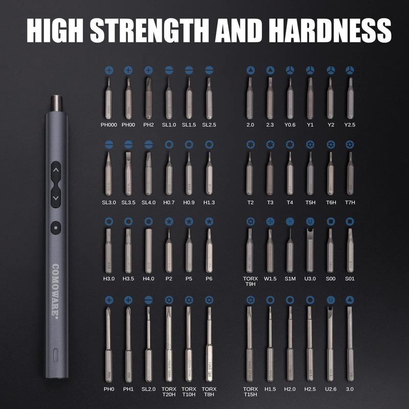 COMOWARE Mini Electric Screwdriver, 50 in 1 Precision Screwdriver Set w/LED Light, 48 Magnetic Bits w/Storage Case, Rechargeable Handy Repair Tool for Phone, Watch, Camera 50 Pcs Screwdriver