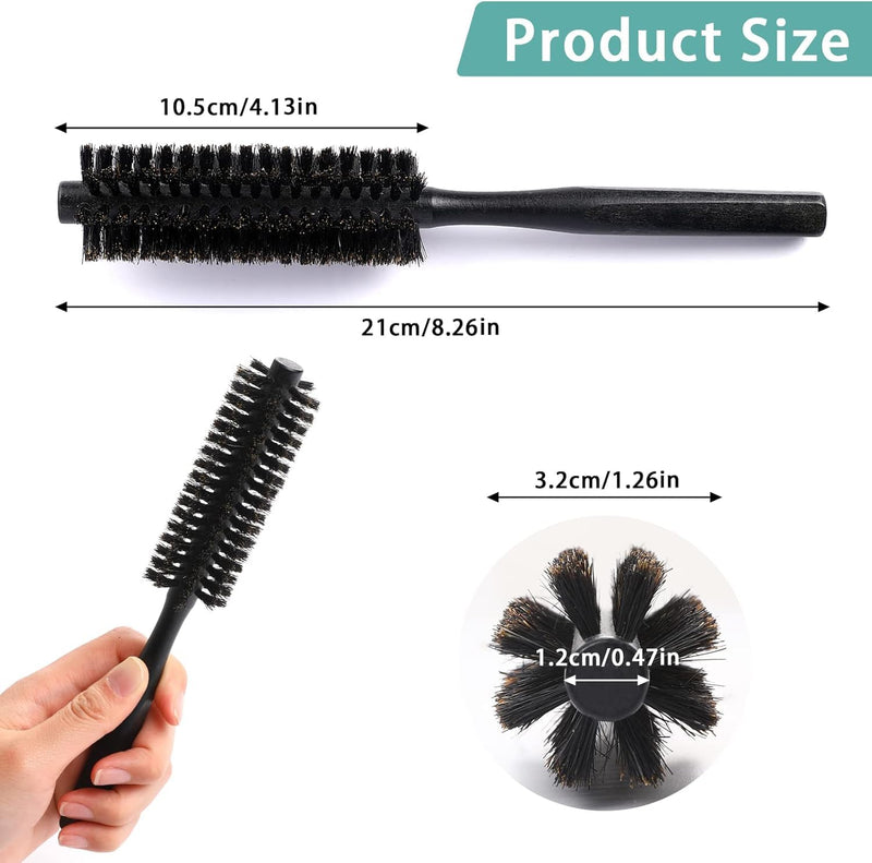  [AUSTRALIA] - Bristle Brush Hair Roller for Men and Women Small Round Hair Brush Beard Brush for Men (Black)