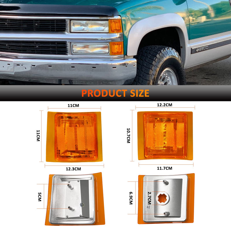 Bestview Front Turn Signal Corner Light Assembly, Upper Lower Side Marker Reflector Lamp, Chrome Housing Amber Lens Compatible with Chevy C/K 10 Pickup Truck 1500 2500 3500 1994-1998 Tahoe 1995-1999