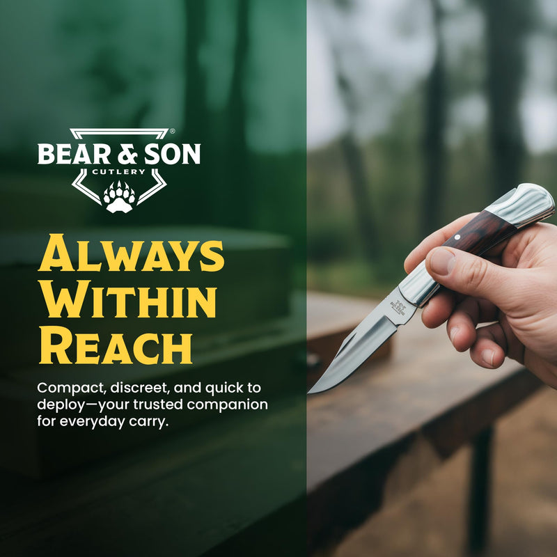 Bear & Son Small Folding Pocket Knife – 2.25" Clip Point Blade 440 Stainless Steel | EDC Knife with Rosewood Handle & Nickel Silver Bolsters | Manual Lockback for Everyday Carry, Camping & Outdoor Use