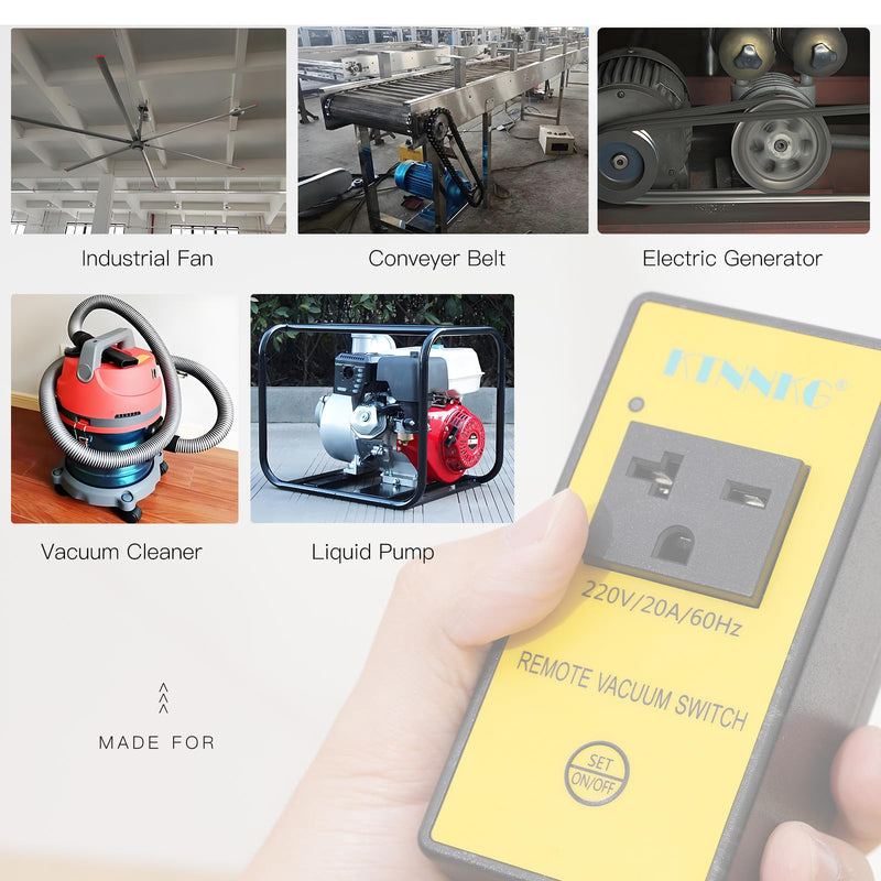 220V Automatic Remote Vacuum Switch, KTNNKG Wireless Outlet for High Power Dust Collector Tools, 5s/10s Delay Off Autoswitch,20A/60Hz/3600W