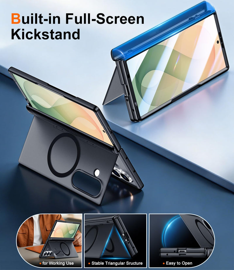 SPIDERCASE Magnetic for Samsung Galaxy Z Fold 8 Ultra Case, Black | Built-in [Screen Protector] [Stable Kickstand] [Hinge Protection] [Compatible with Magsafe] Military Grade Protective Cover