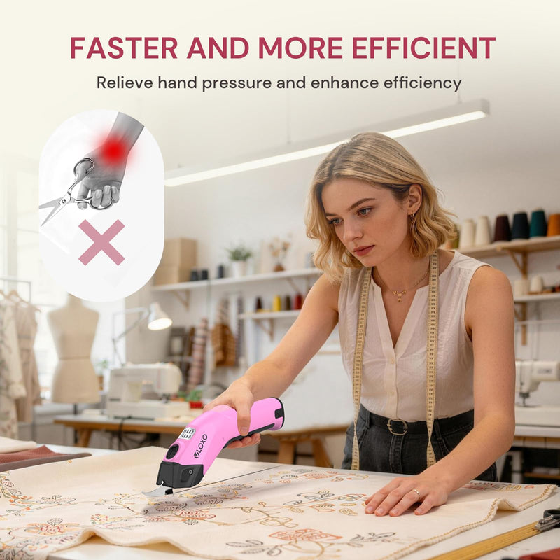 VLOXO Cordless Electric Scissors, 4V Rechargeable Power Scissors Cardboard Cutter with Replacement Blade/Battery Powerful Fabric Cutter for Carpet Plastic Leather(pink) Y4008