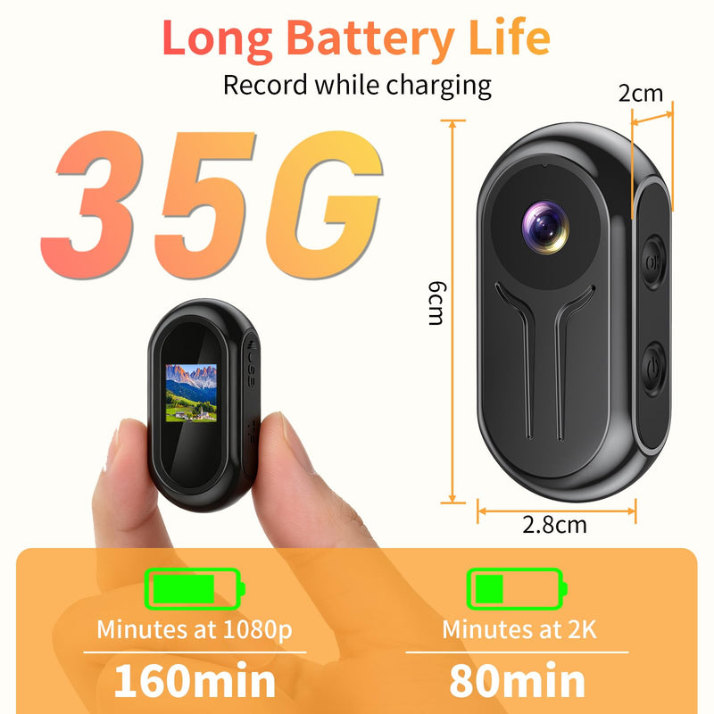 2K Mini Body Camera with 0.85" Screen,Thumb Size Small POV Camera with WiFi,Tiny Wearable Action Camera Magnetic Camcorder for Vlogging Work Cycling Motorcycle Pet Travel