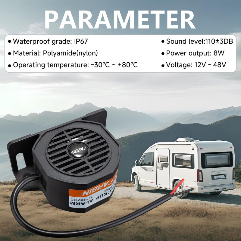 FARBIN Truck Back up Alarm 110dB 12V-48V DC Car Reverse Alarm Horn Heavy-Duty Backup Warning Reversing Warning Alarms Waterproof Back Up Beeper (HT Equipped with Wire) HT Equipped with Wire