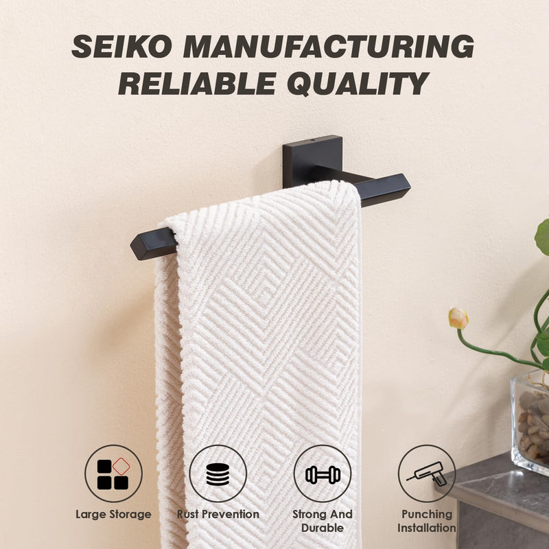 TVDEX Black Hand Towel Holder Bath Towel Bar Bathroom Towel Ring Wall Mount 1 Matte Black