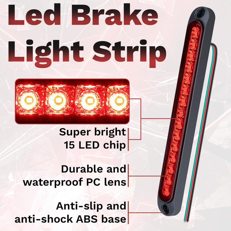 2 PCS Led Trailer Tail Light Bar, 10 Inch 15 Red Led Brake Lights Strip Assembly, IP67 Waterproof Trailer Light Kit for Golf Cart, for Marine Boats Golf Cart Offroad Truck RV UTV ATV 2 PCS