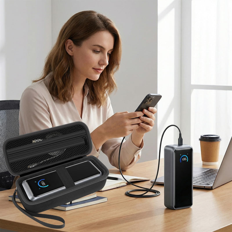 Case for Anker Prime 26,250mAh(300W)/27650/25000/20100/24000mAh(737),Black | Protective Carrying Bag, Shockproof EVA Shell, Zipper Accessory Pocket, Dust Resistant, Compact Portable, Ideal For Travel & All-Black