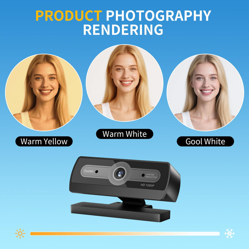 1080P Webcam with Microphone, USB Computer Camera for PC Full HD Web Cam for Desktop Computer Auto Light Adjustment Streaming Camera Plug and Play Noise Cancelling Webcam for Windows & Mac