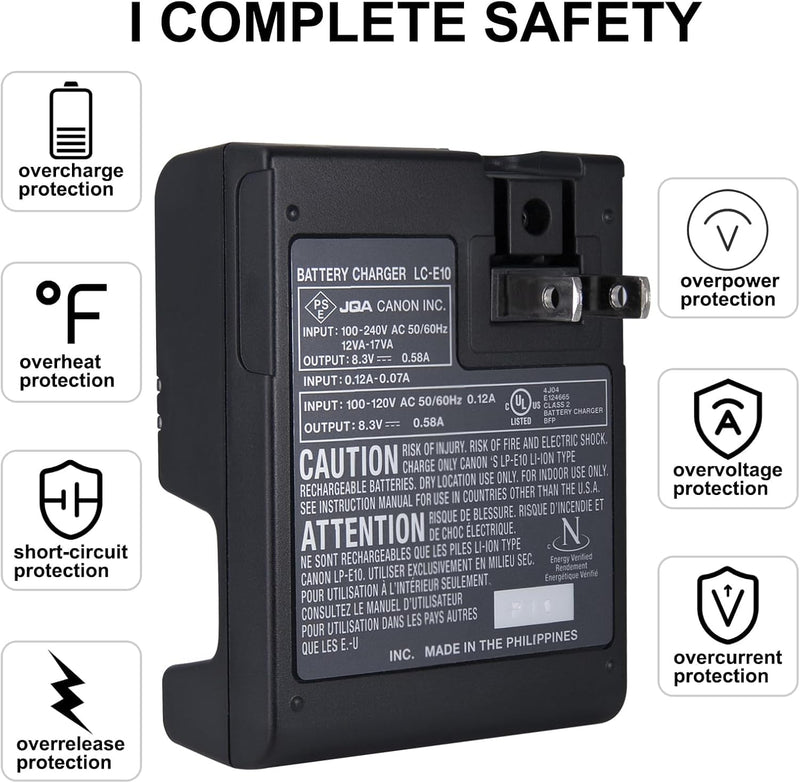 LP-E10 LC-E10C Quick Wall Battery Charger Compatible for Canon EOS Rebel T7 T100 T6 T5 T3, EOS 2000D 3000D 4000D 1300D 1200D 1100D 4000D DSLR Digital Cameras & More(NOT for T3i T5i T6i T6s T7i)