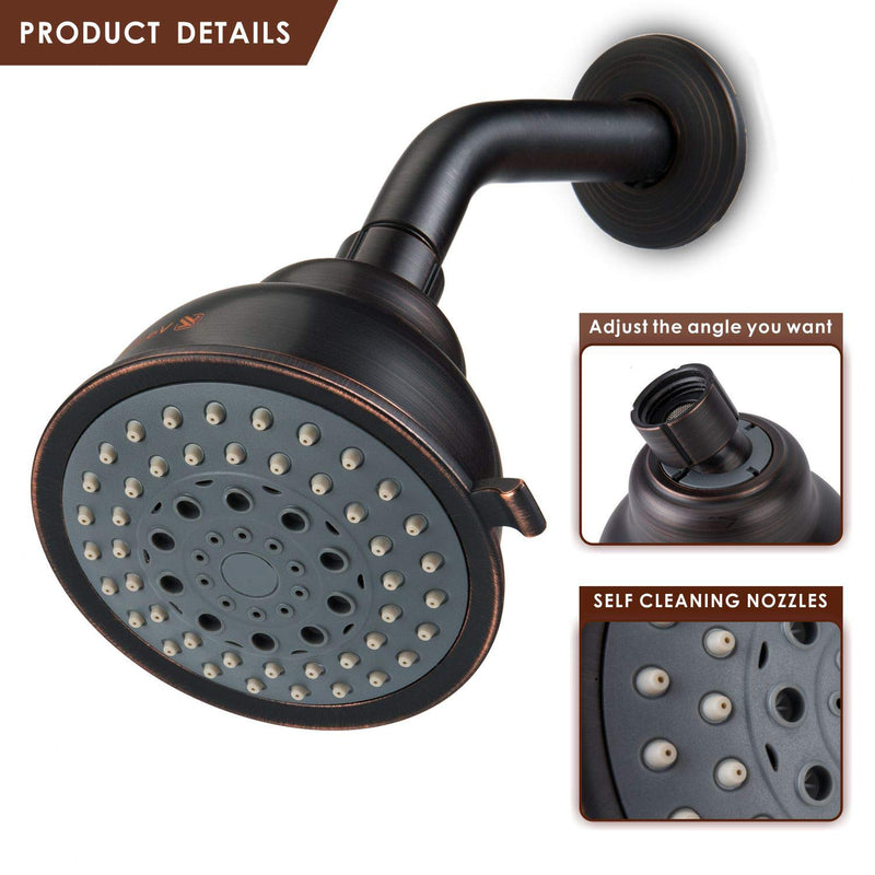 Voolan High Pressure Shower Head - 5 Function Rain Shower Head - Comfortable Shower Experience Even at Low Water Flow - Oil-Rubbed Bronze showerhead Oil Rubbed Bronze