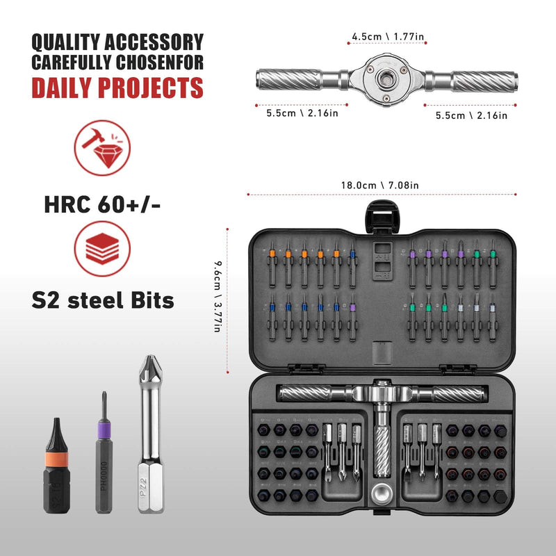 VMAN Ratchet Screwdriver Set, 66 in 1 magnetic Screwdriver sets, S2 Steel Bits, DIY Combination Flexible Shaft, Suitable for Furniture Assembly, Precision Electrical Appliance Repair, Bicycle Tools