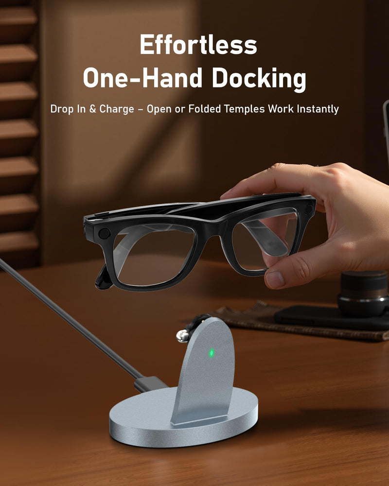 Charging Dock Compatible with RayBan Meta Smart Glasses & Oakley Meta – LED Indicator, Safety Chip & Stable Base – Works as Charging Stand (Grey) GREY