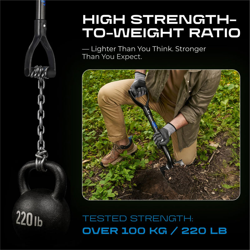 CKG Small Shovel Carbon 28 Inches Lightweight Camping Portable Shovel Ideal for Digging, Small Garden Shovel with D Handle Round Point Blade Camp Shovel Black