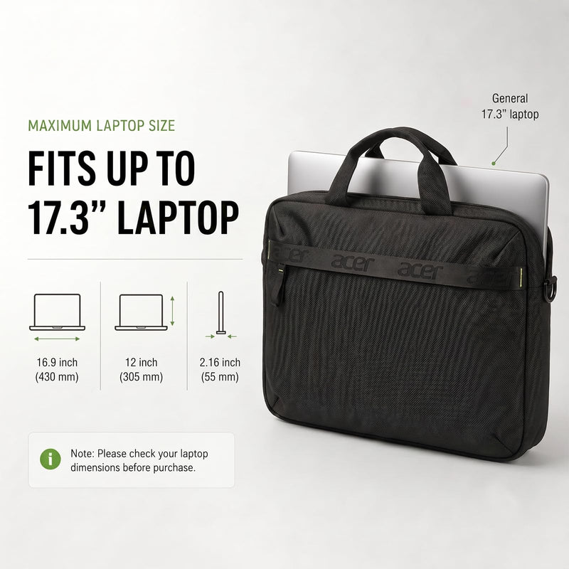 Acer Laptop Briefcase with Shoulder Strap, Messenger Bag | Water-Resistant, 900D Polyester, Shoulder Strap, Soft Interior Protection, Corner Guards Multi-Pocket, Luggage Strap 13-16inch