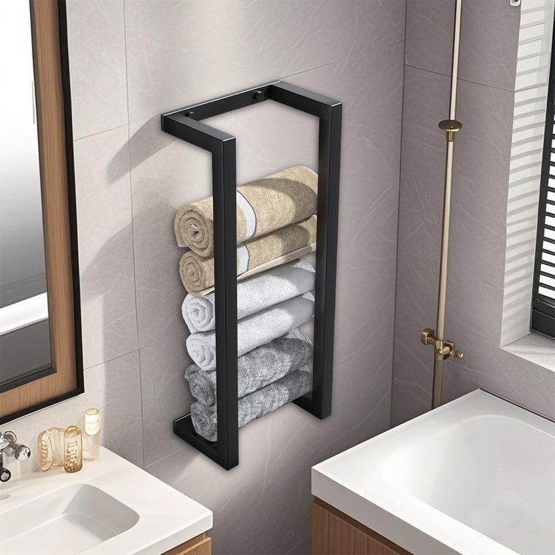 Towel Racks for Bathroom Rolled Towels | Small Vertical Towel Storage Rack for Bathroom,Premium Aluminum Matte Black Bath Towel Holder Wall Mounted, Easy to Install 20 Inch