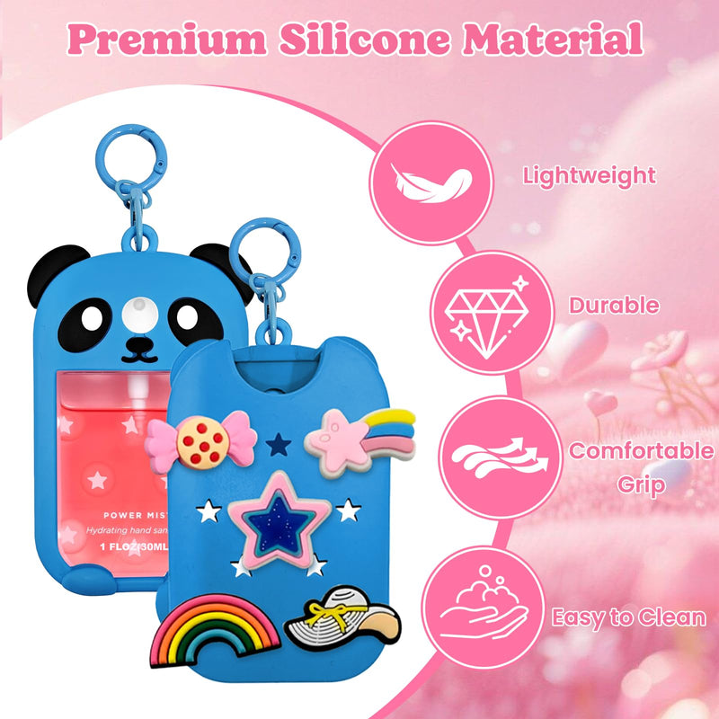 Panda Silicone Case for Touchland Hand Sanitizer Spray (1 fl oz/30ml) | Panda Design | Silicone Material | Includes Keychain | 5 Charms | White 1 Count (Pack of 1)