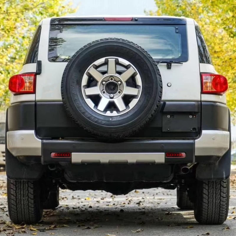 Red Housing Full LED Rear Bumper Reflector Fog DRL Kit for Toyota FJ Cruiser 2007-2023, Function as Dynamic Sequential Turn Signal Lights，Daytime Running Light,Brake Light Kit (Red) Red