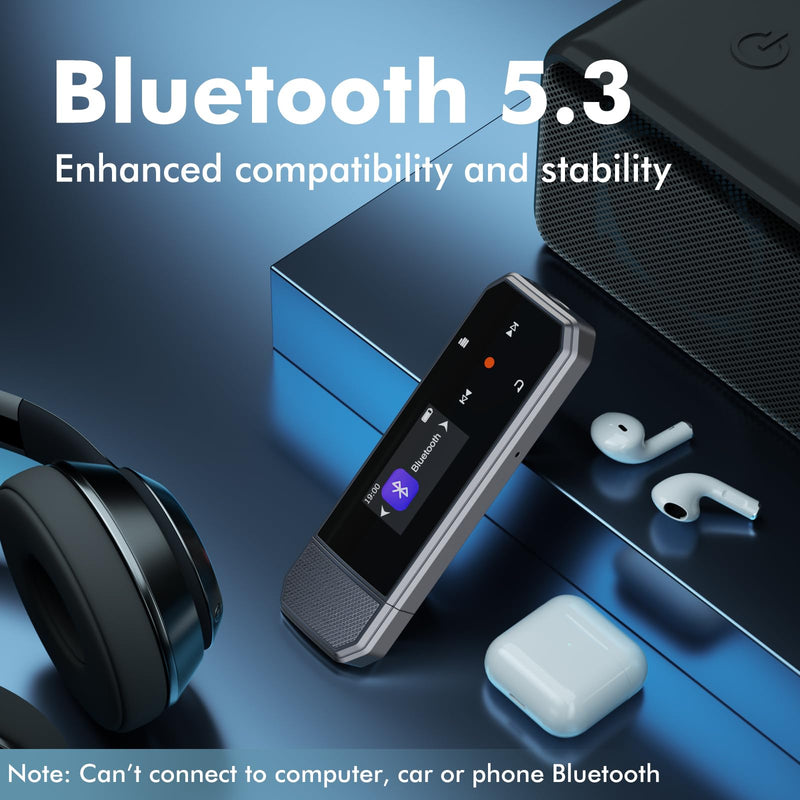 RUIZU 32GB USB-C MP3 Player with Bluetooth 5.3 & Clip for Sports Running | Portable Music Player with FM Radio, One-Button Voice Recorder, Digital Audio Shuffle Repeat, Mobile Phone File Transfer