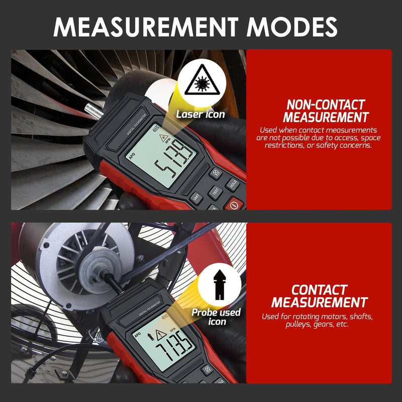 2-in-1 Digital Tachometer, Non Contact RPM Meter Laser Photo Tachometer 3~100,000 RPM, Contact RPM Tachometer 3~19999RPM Speed Meter with Data Hold, Max/Min/AVG